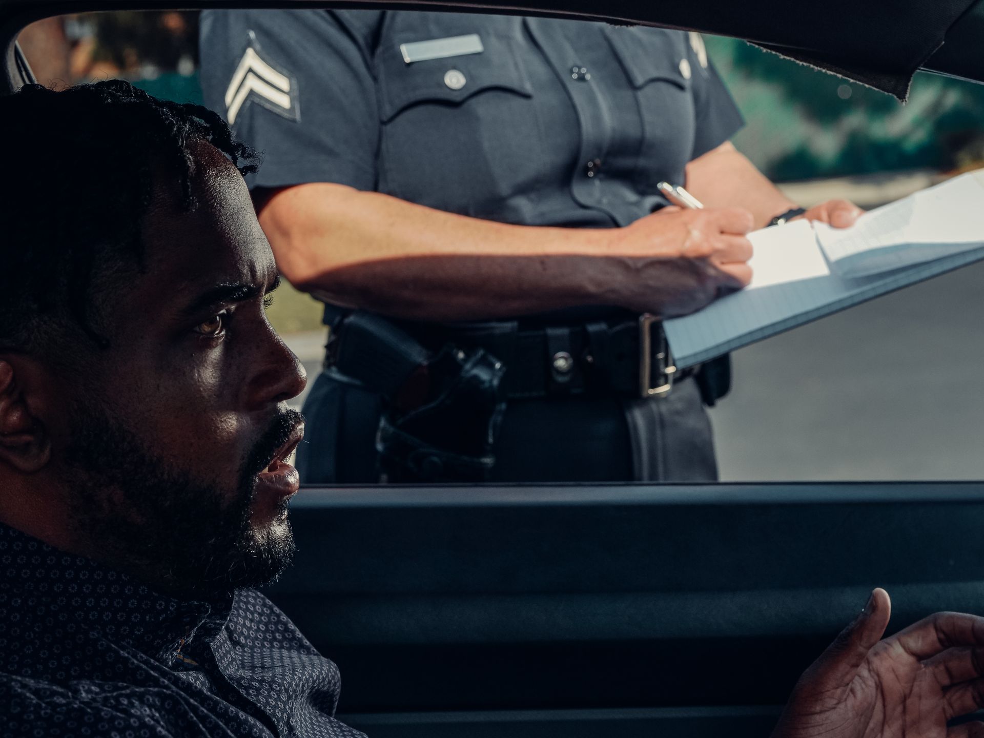 A driver at a roadside inspection